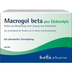 Verpackung von Macrogol beta gegen chronische Verstopfung für Personen ab 12 Jahren.